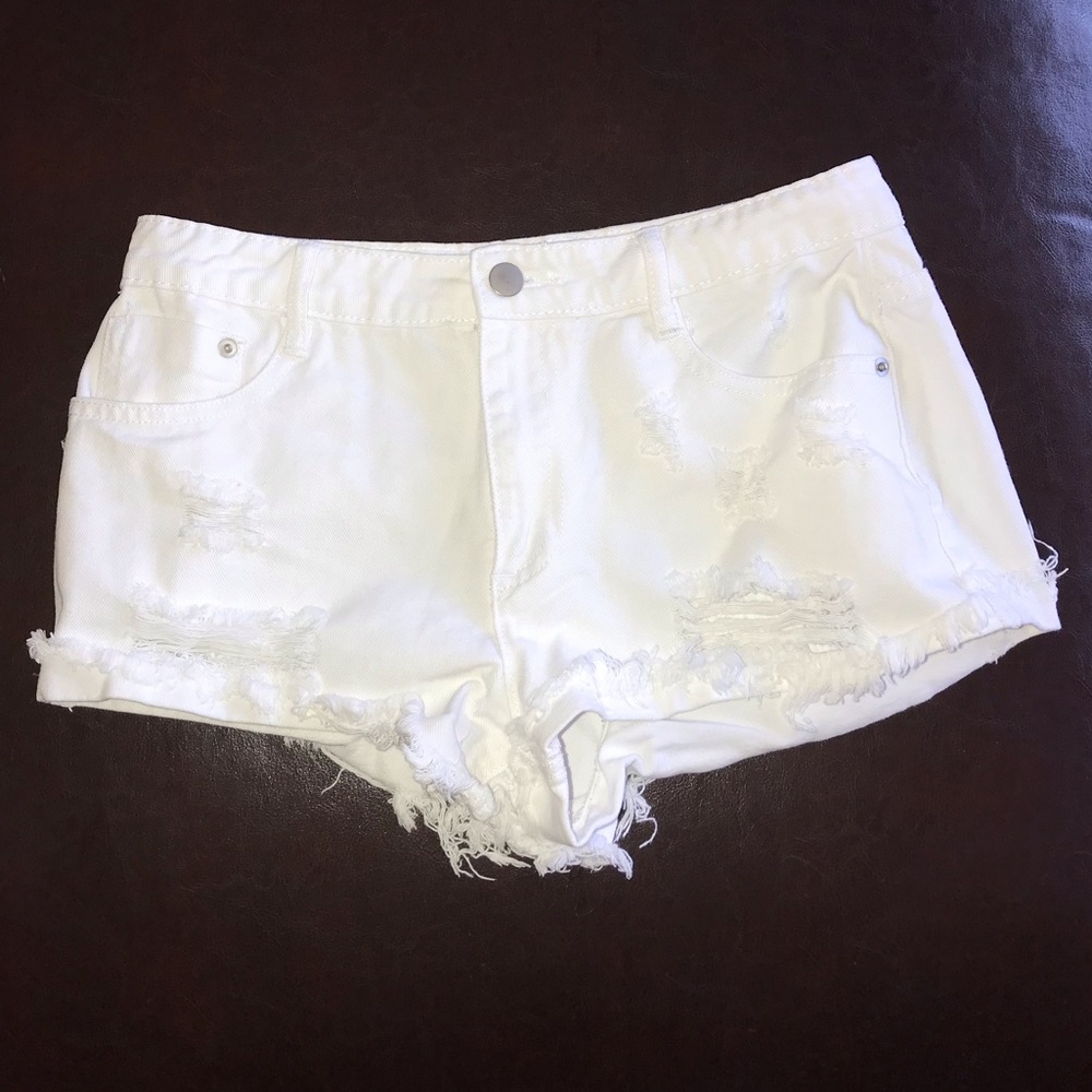 Forever 21 Denim Shorts, Wht, Distress, Sz S, EUC!